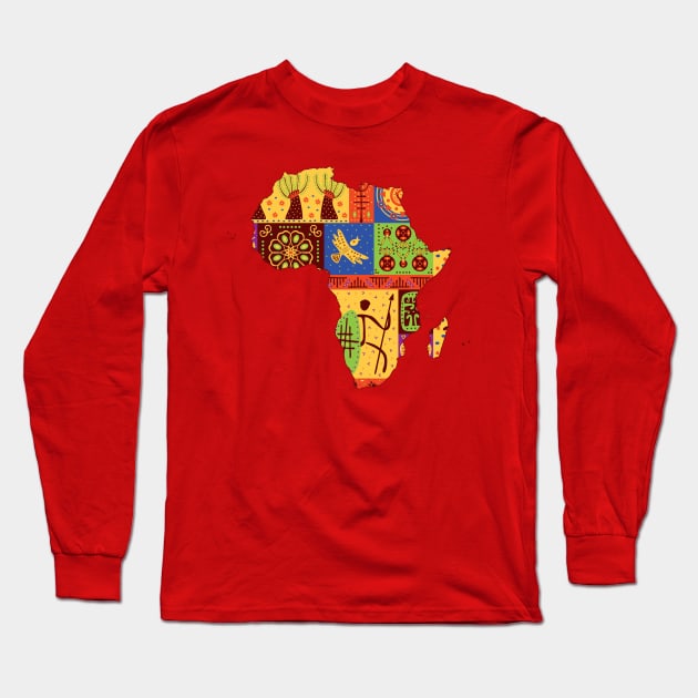 Africa map with ethnic motifs pattern, African print Long Sleeve T-Shirt by Mashmosh